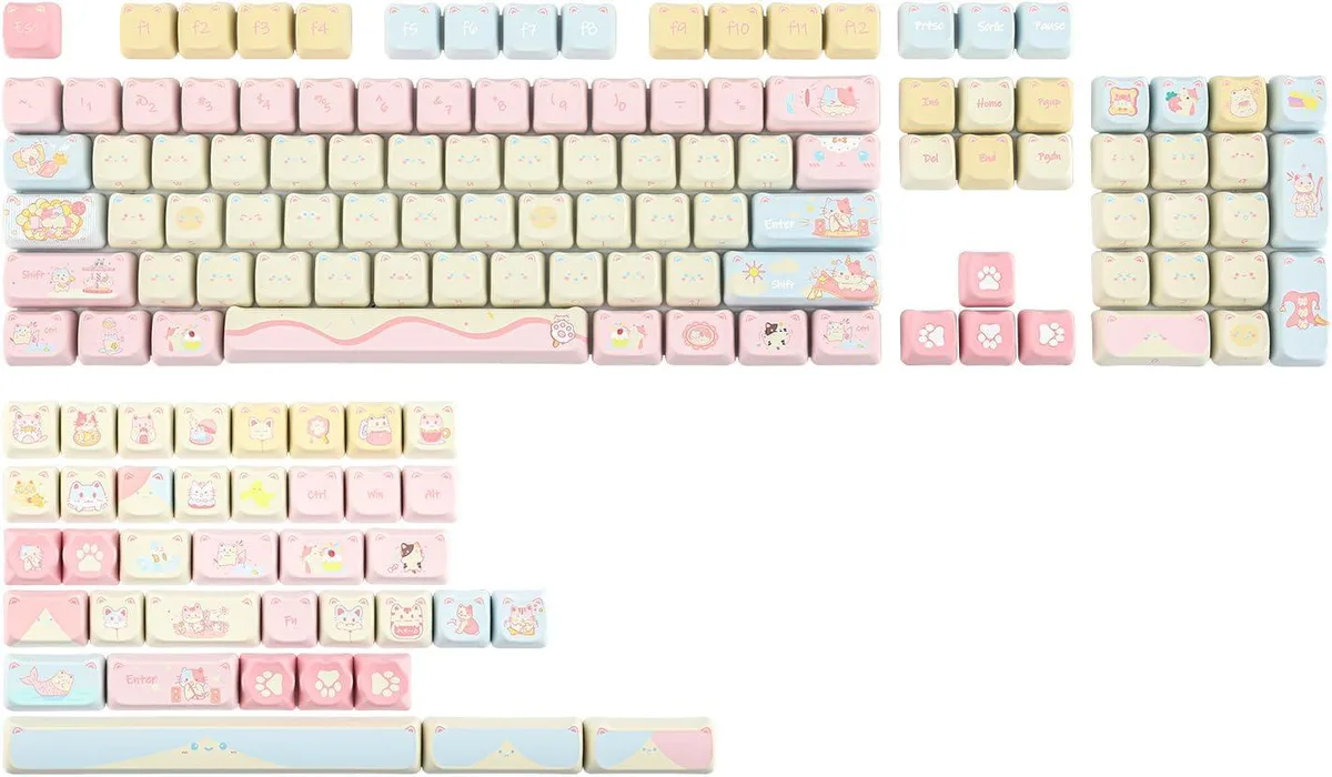 BFKK BFKK Cat Paradise Keycaps Set Dye-Sublimation PBT Mao Profile 141 Keys ANSI MX Switches — product photo