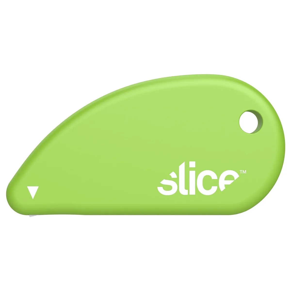 Small green safety cutter with ceramic blade and rubberised finish