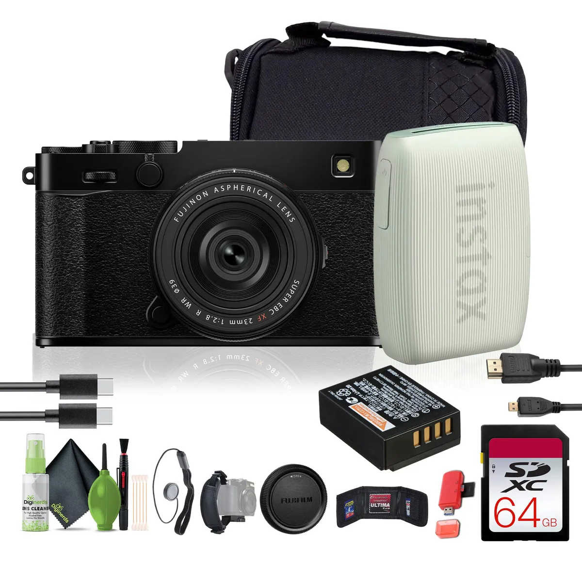 FUJIFILM FUJIFILM X-E5 40.2MP Camera Kit with XF 23mm f/2.8 Lens and Green INSTAX Printer — product photo