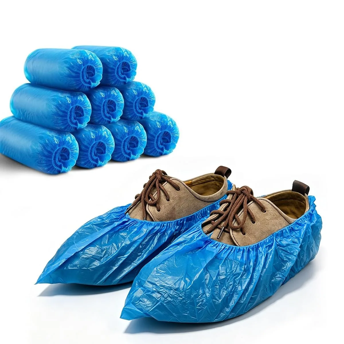 Blue disposable shoe covers, pack of 100, large size
