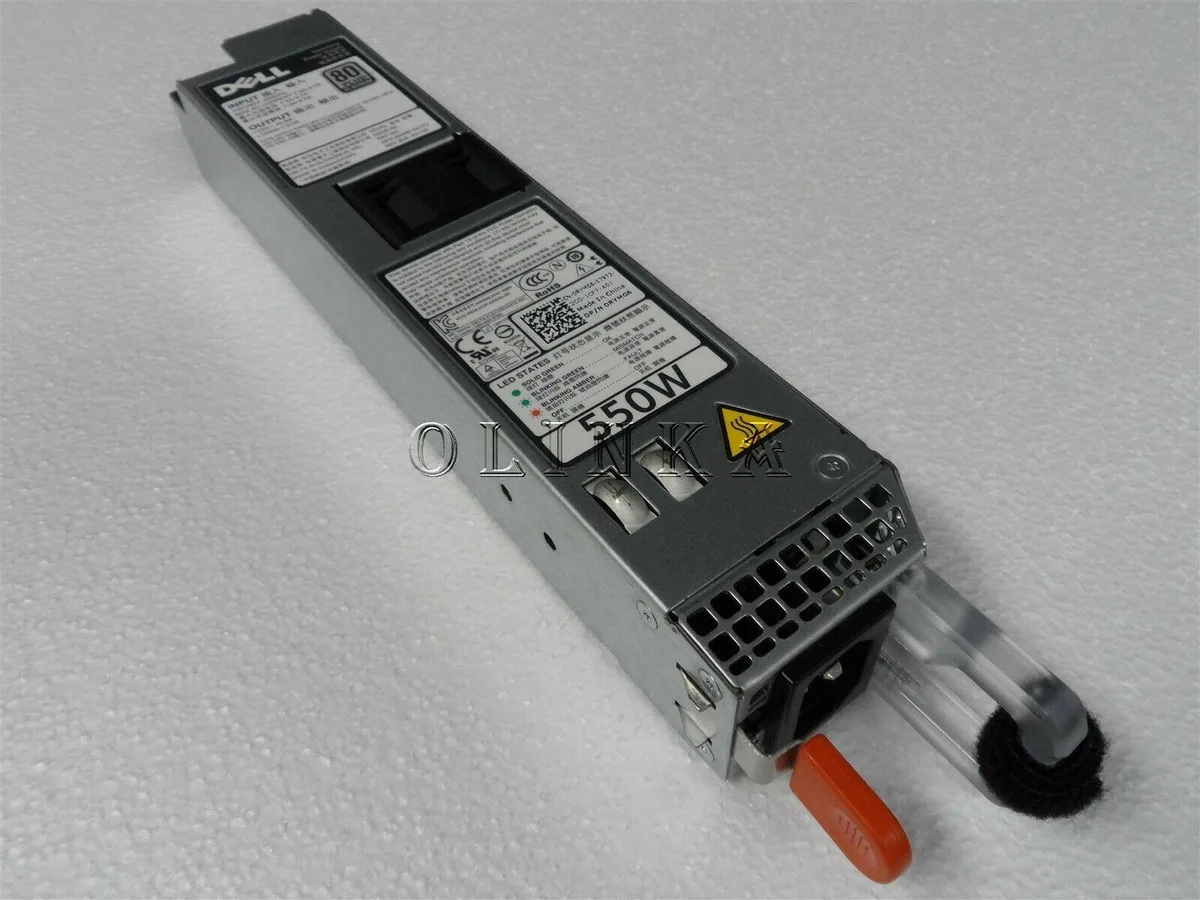 Silver rectangular hot-swap server power supply unit with single cooling fan