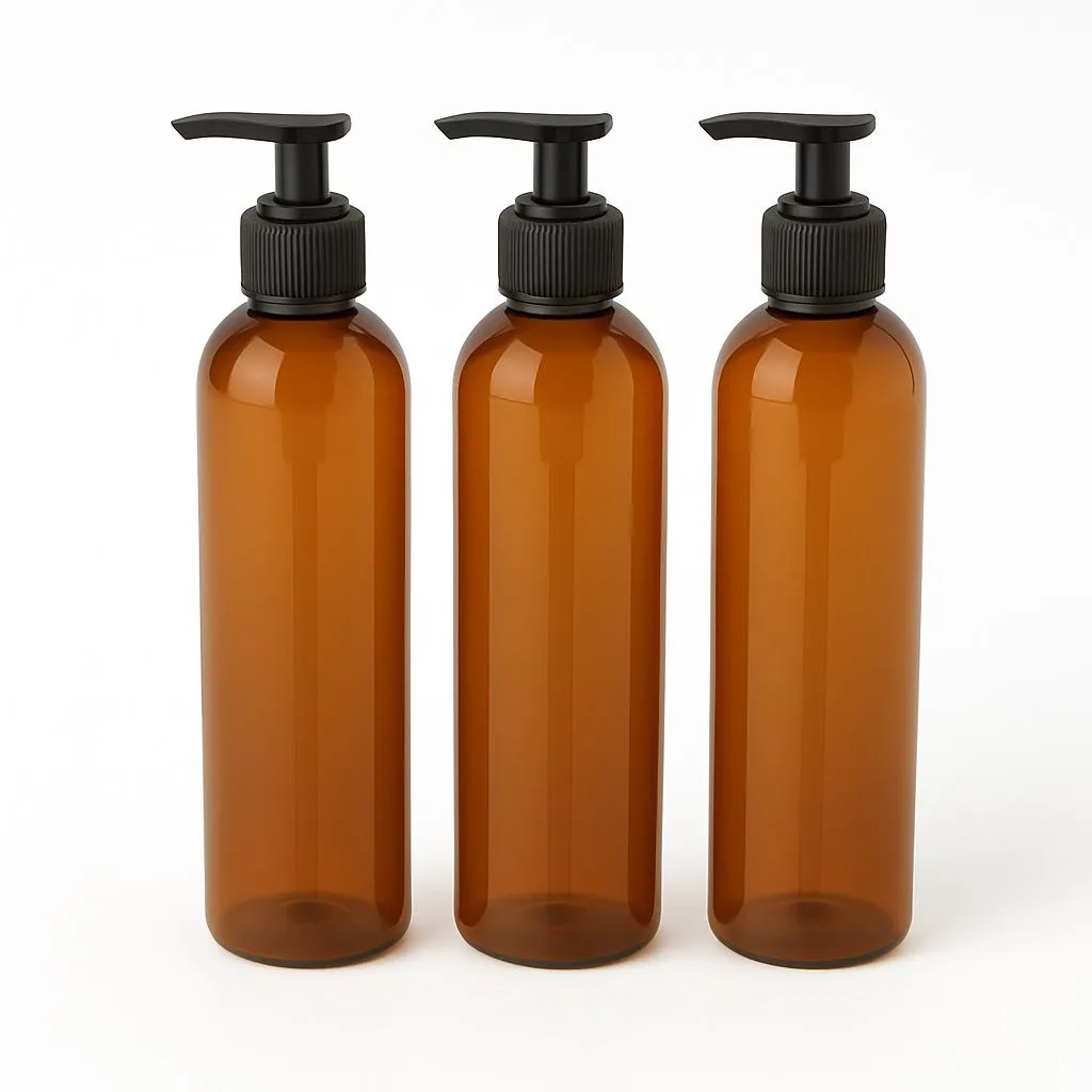 Vandue Corporation Vandue Corporation 8 oz Amber Pump Bottle with Saddle Pump 7.5" 0.2500 lbs — product photo