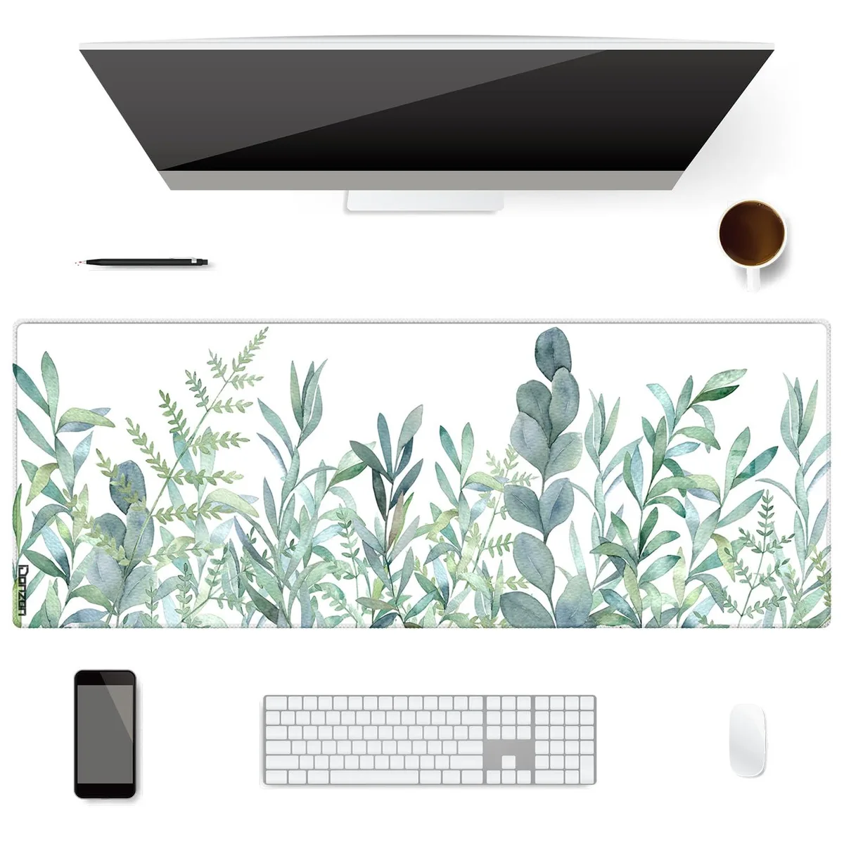  Ideazon Desk Pad 31.5x15.7 Green White Lycra Stitched Edges — product photo