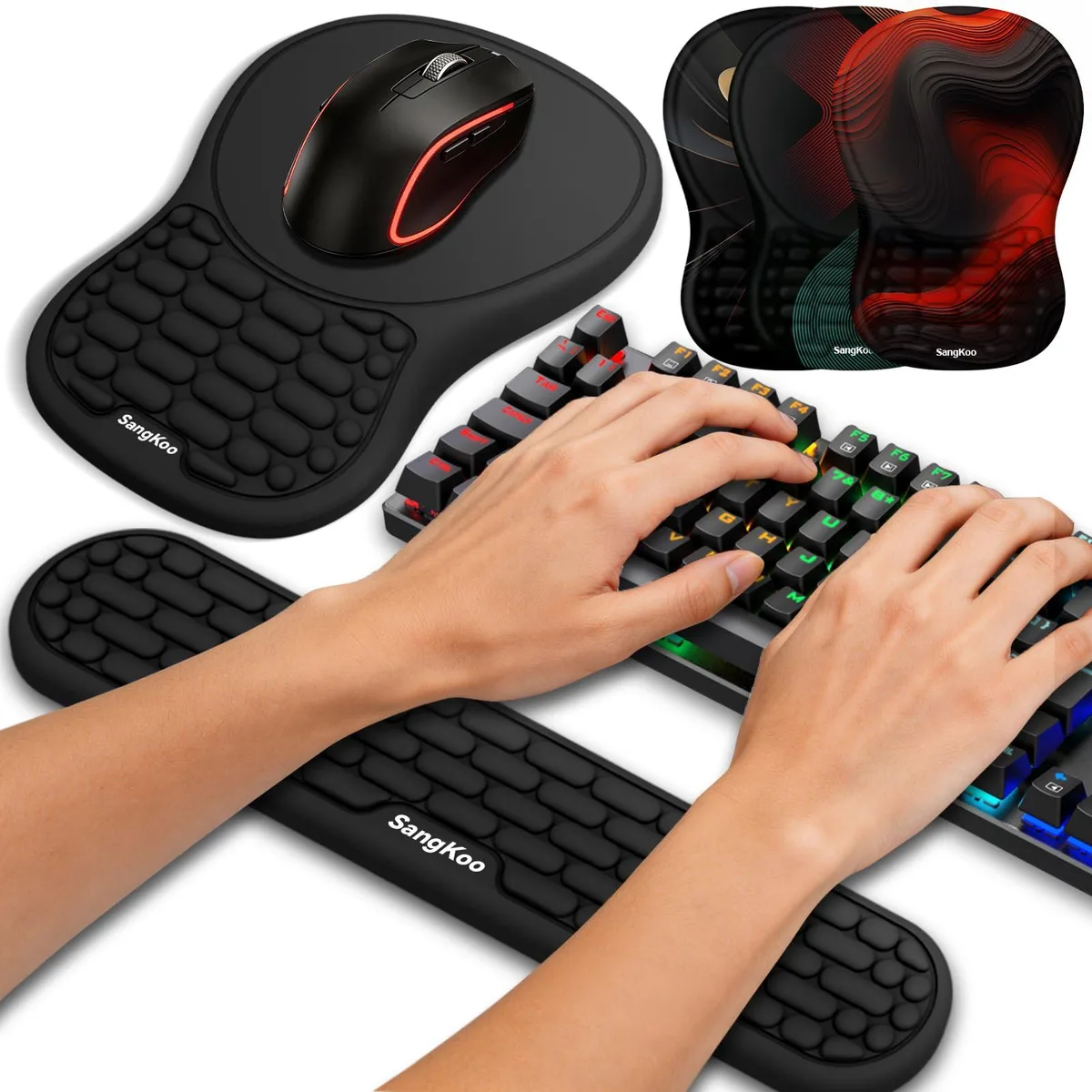  Sangkoo 001 Ergonomic Wrist Rest Set Black 17.3 x 8.3 in — product photo