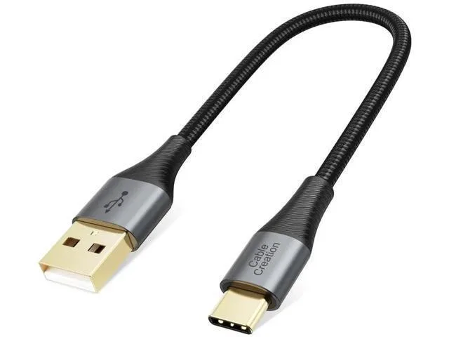 Short 0.2 m braided USB-A to USB-C cable with woven jacket