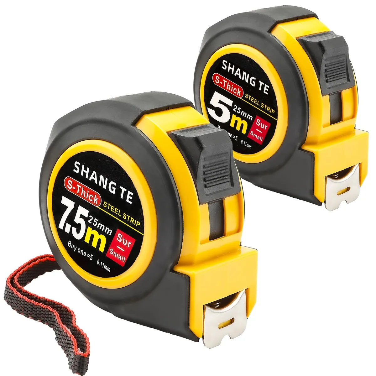 Two retractable steel tape measures, 25 ft and 16 ft, in high-impact cases