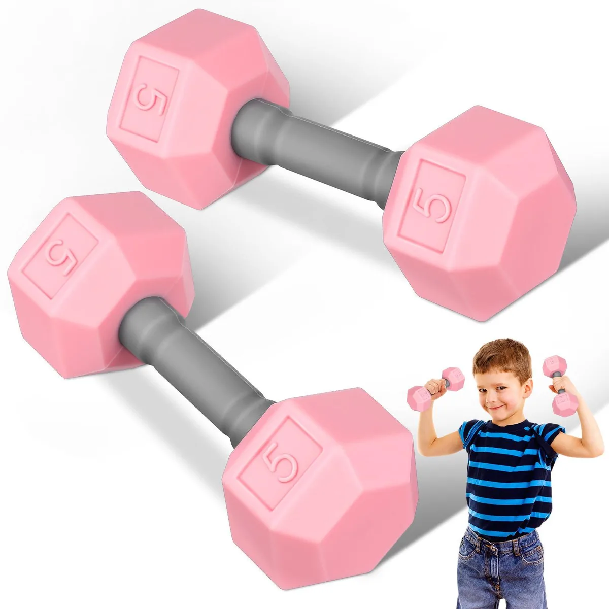 Two pink silicone mini dumbbells small rounded shape soft finish