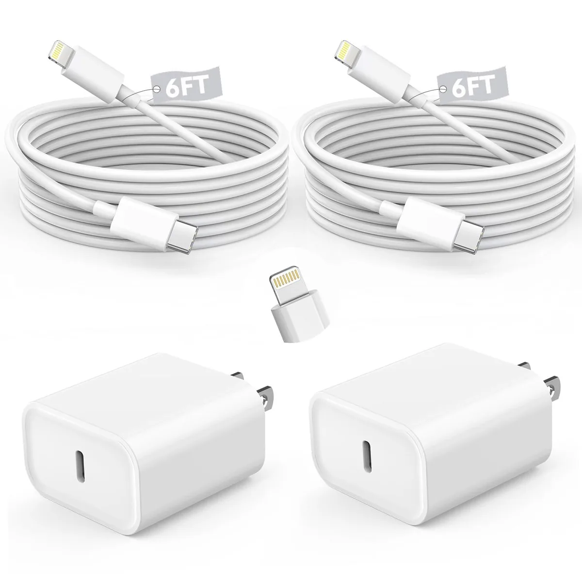 Two white USB-C to Lightning cables coiled together