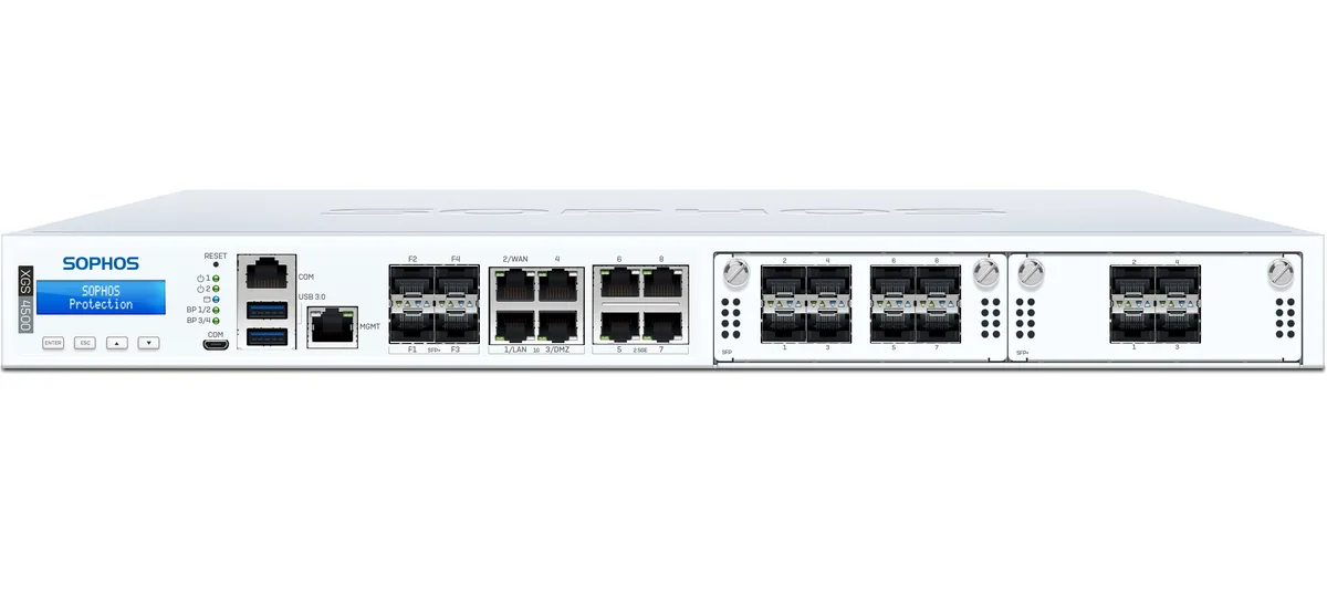 Sophos Sophos XGS 4500 IG4E3CSUS firewall appliance 32 GB DDR4 2x 240 GB SATA 8 port 10/2.5/10G 6 slots — product photo
