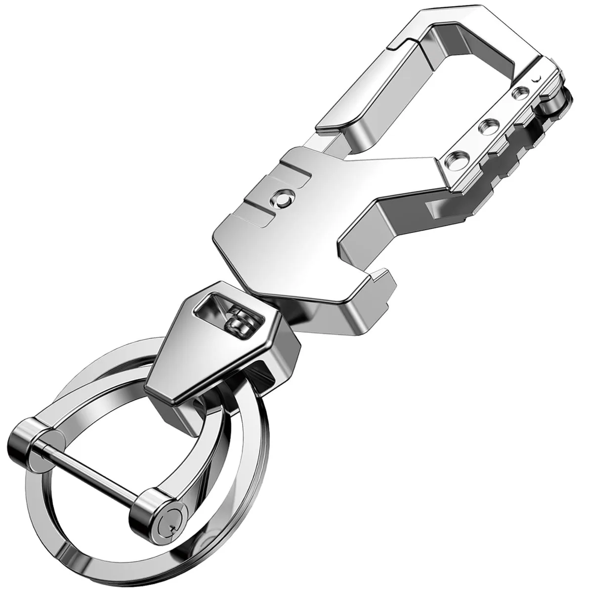 Silver metal keychain opener with two rings and bottle opener 3.9 in long