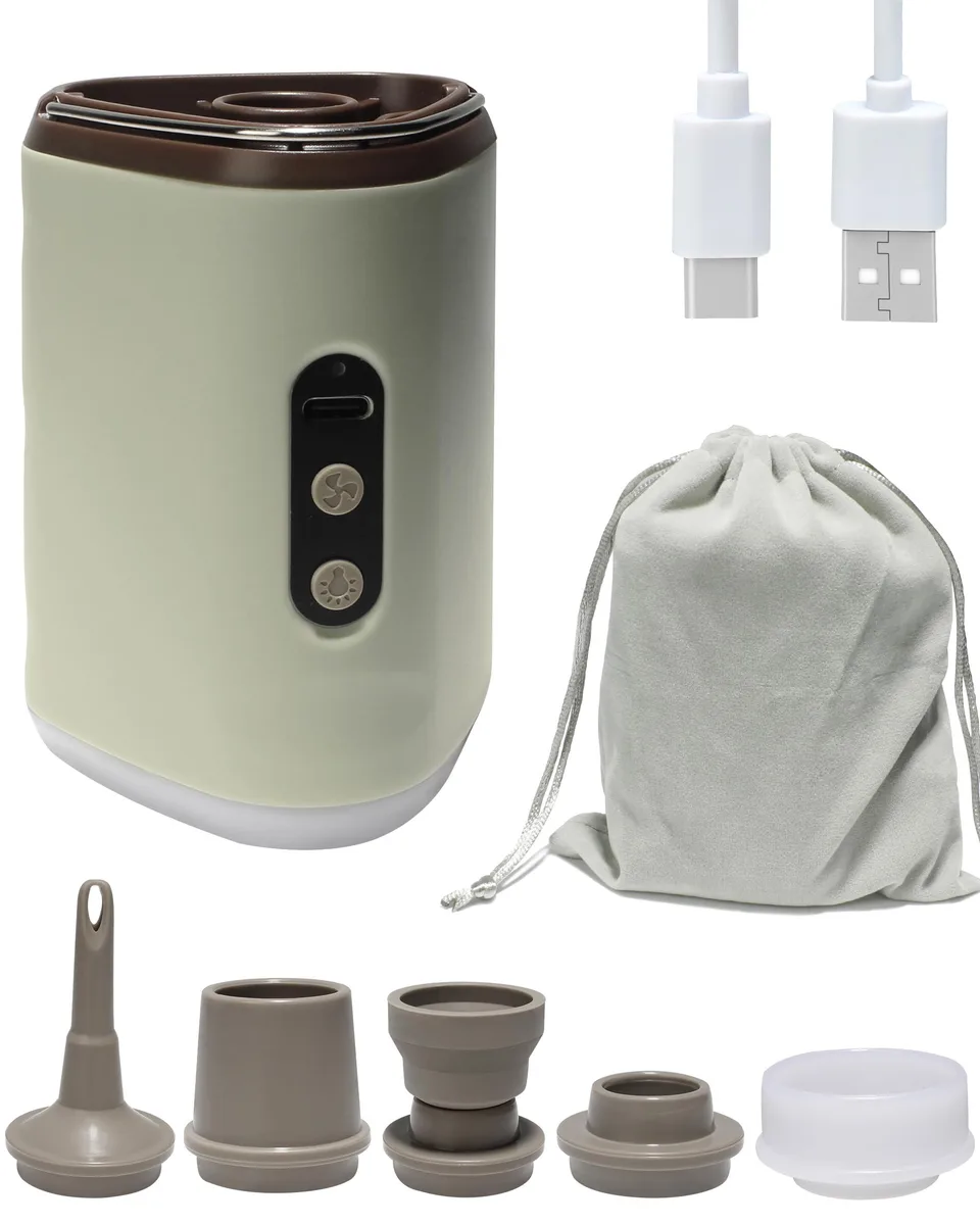 Small grey rectangular plastic air pump with USB port