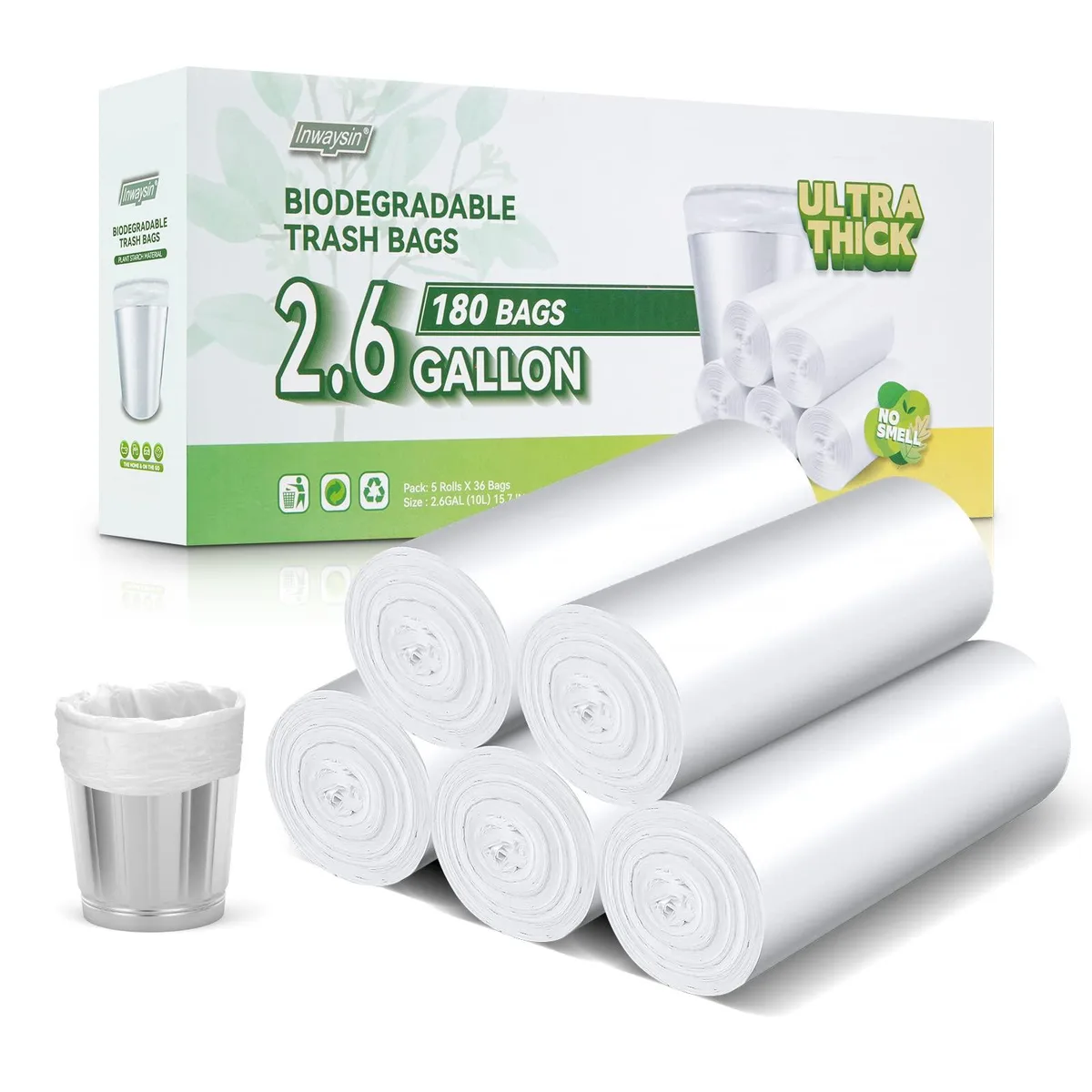 Baldwin Biodegradable 2.6 Gallon Trash Bags 180 Count White — product photo