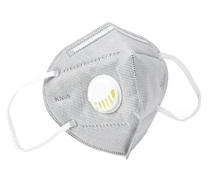 Grey valved KN95 masks, folded stack of 20