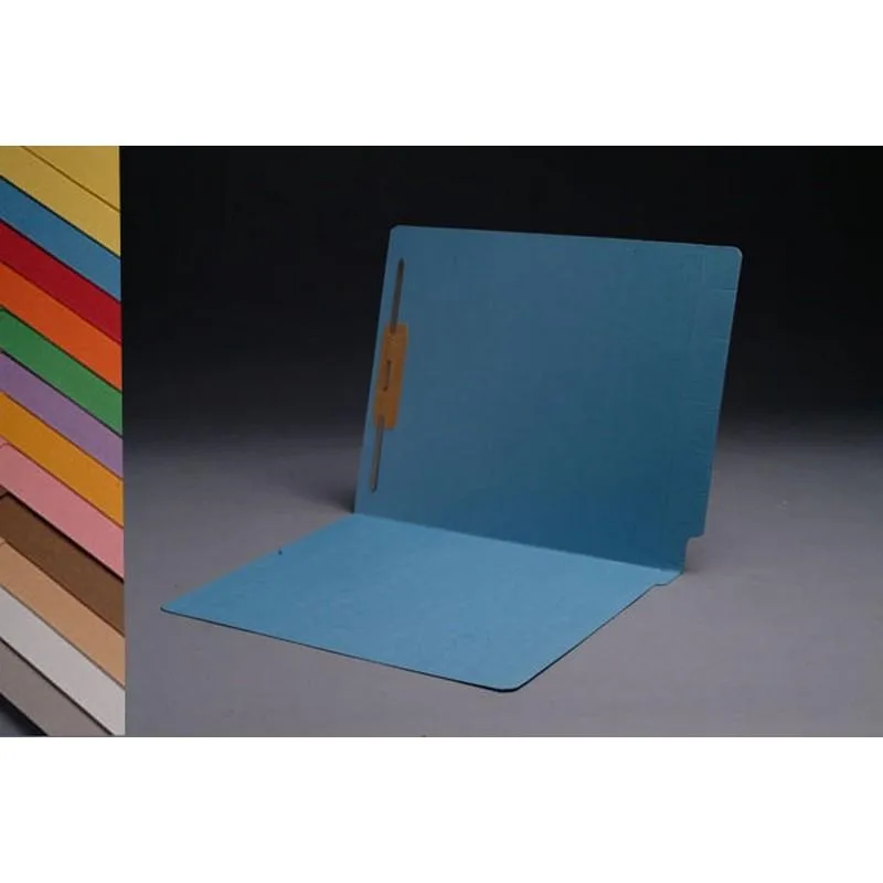 Box of 50 dark blue file folders with reinforced end tabs and fasteners
