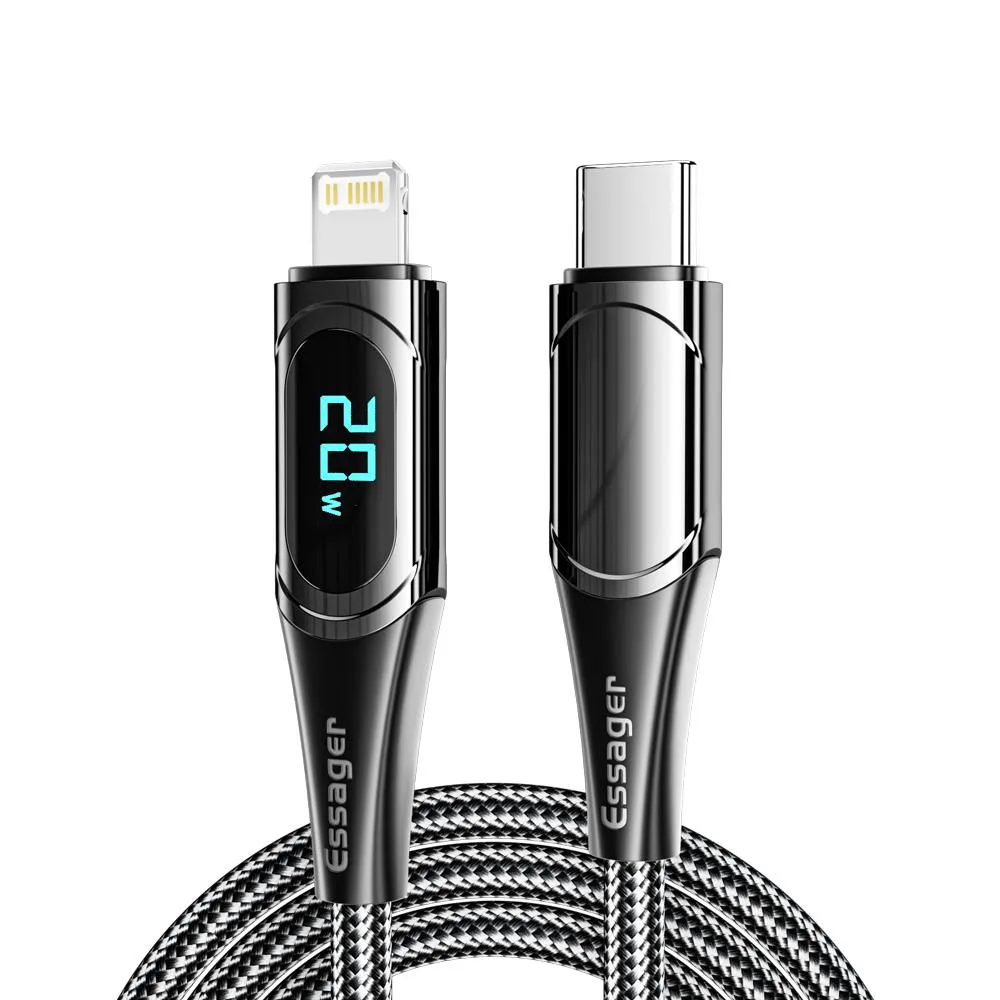 LUOM LUOM Essager YDI USB-C to Lightning Cable 6.6ft 20W 3A MFi Black — product photo