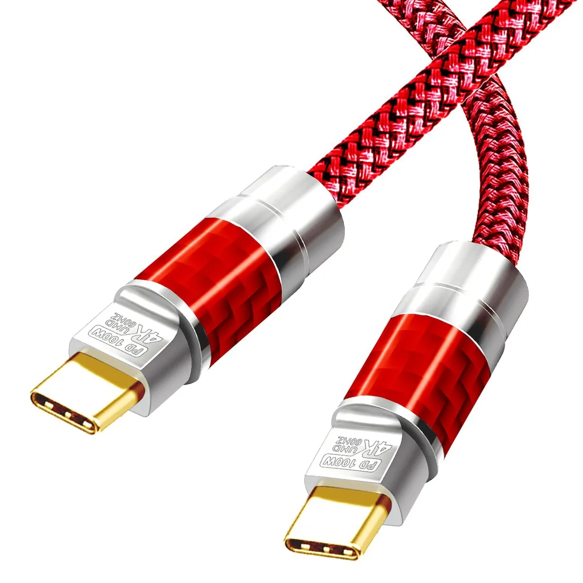 Orange USB-C to USB-C cable, 3 ft, braided finish