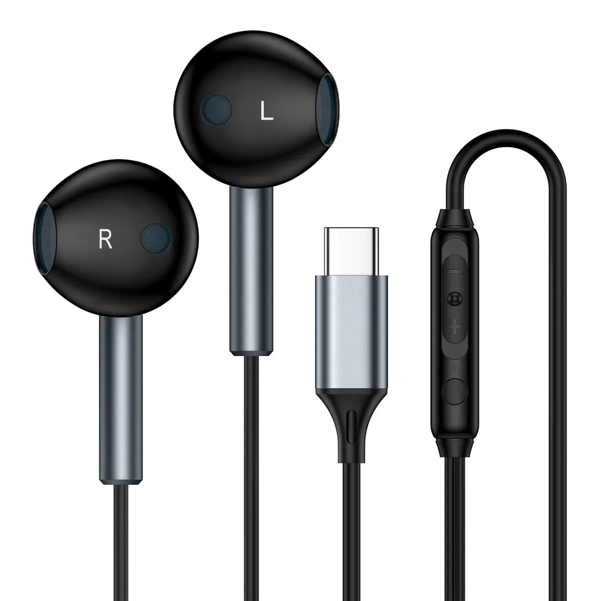  ABCPOW M60 USB-C Wired Earphones with Mic 14.2MM Driver 4FT Cable Black — product photo