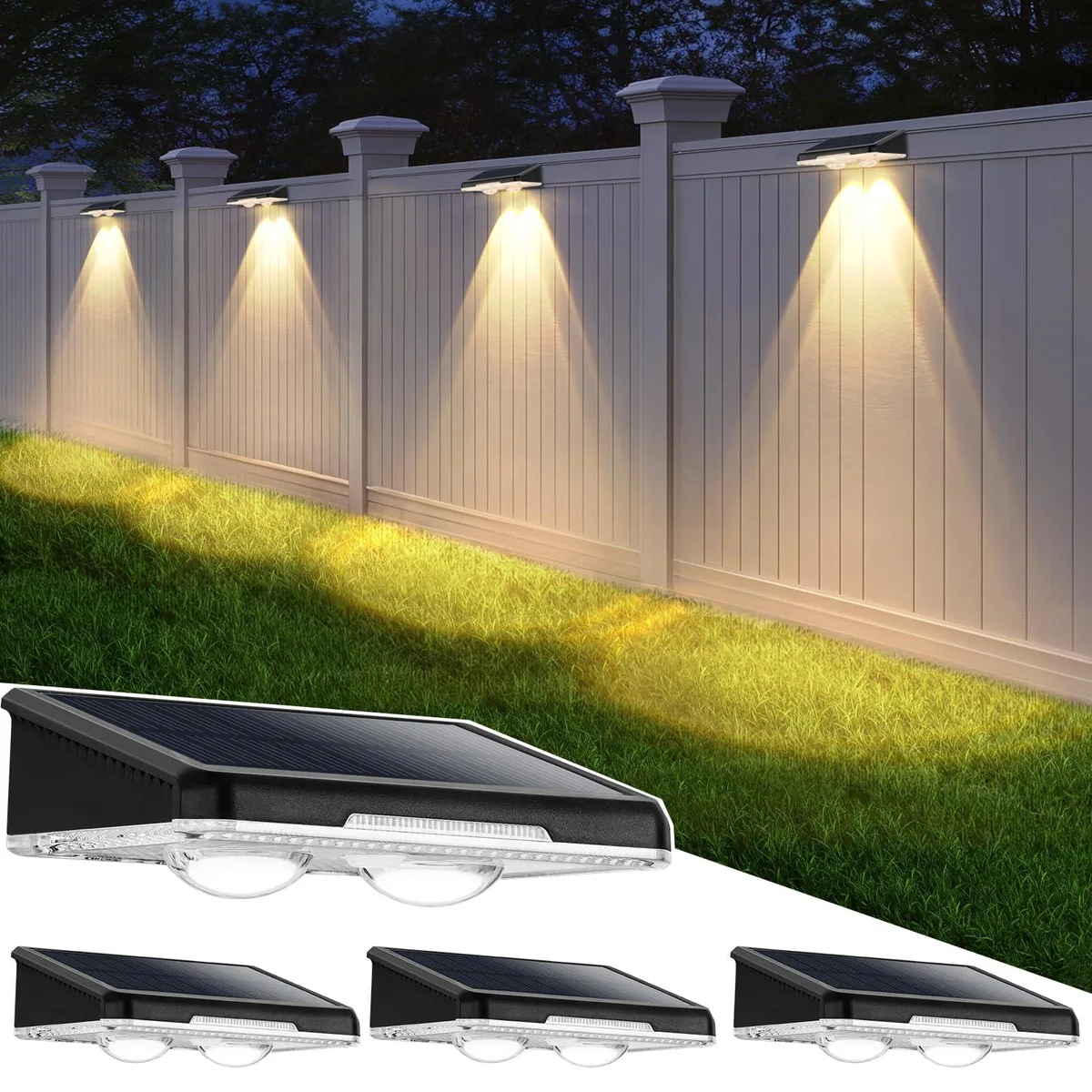 Two small rectangular resin lights with solar panels on top, matte finish, sold as a pair