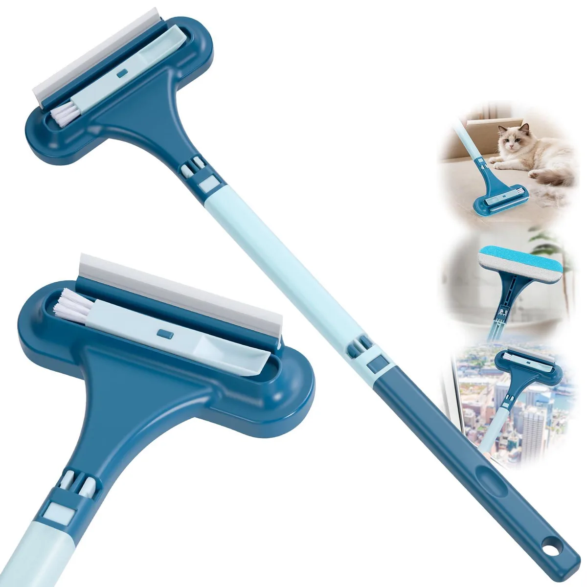 Cyan blue 2-in-1 screen brush with squeegee and detachable crevice tool