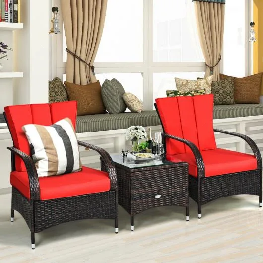 SlickBlue SlickBlue 3PCS Rattan Coffee Table Set Chair Red — product photo