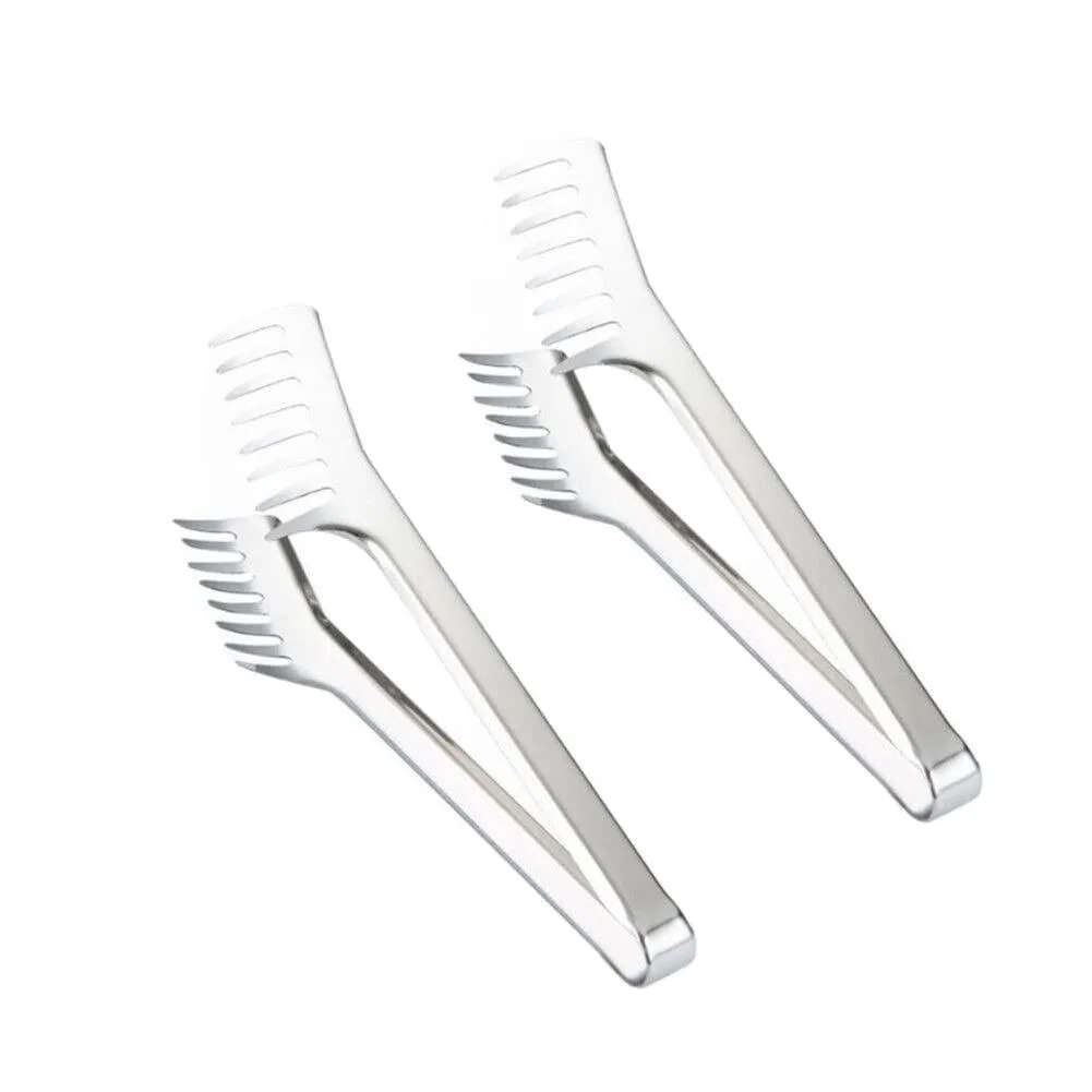 Two stainless steel pasta tongs, 9.4 inches long, polished finish, sold as a pair