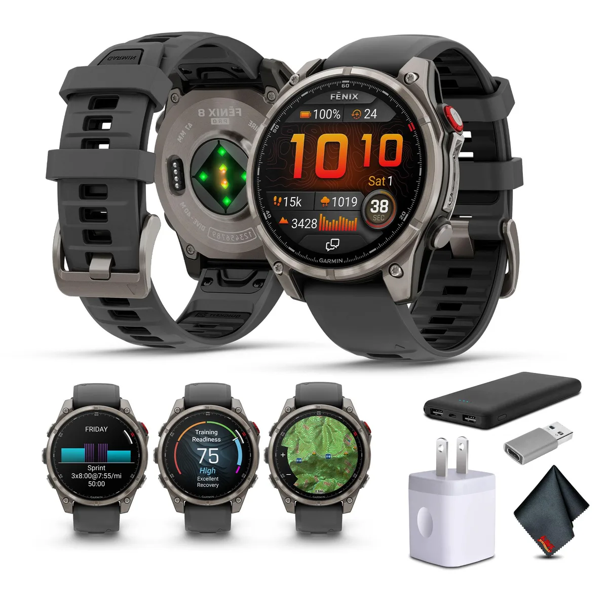 Garmin Garmin Fenix 8 Pro 47mm AMOLED GPS Smartwatch Sapphire Titanium Bundle — product photo