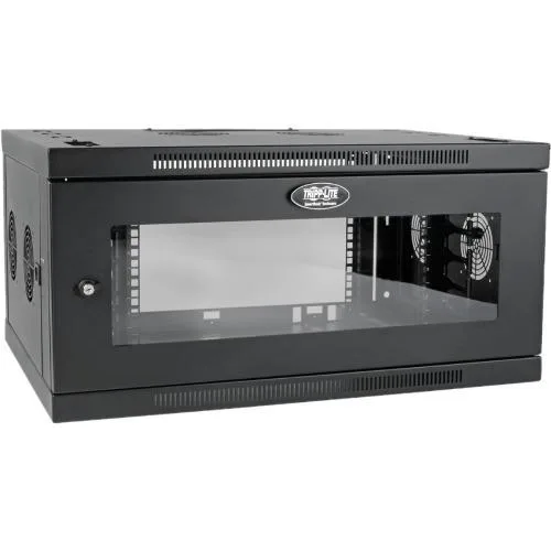 Black steel wall-mount server rack with acrylic front door, 6U, 21.7 inches deep