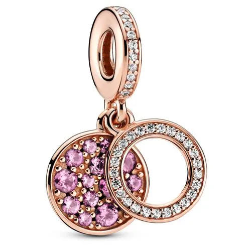 PANDORA PANDORA Sparkling Pink Disc Double Dangle Charm 14k — product photo