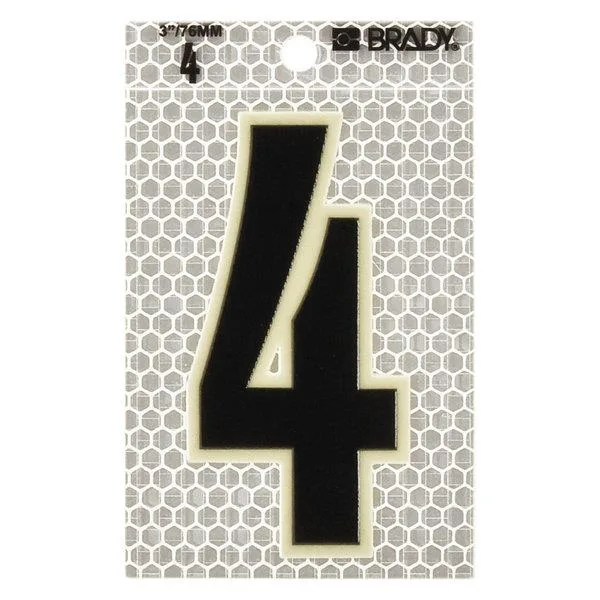 Ten silver vinyl number 4 labels with black characters and glow borders on a sheet