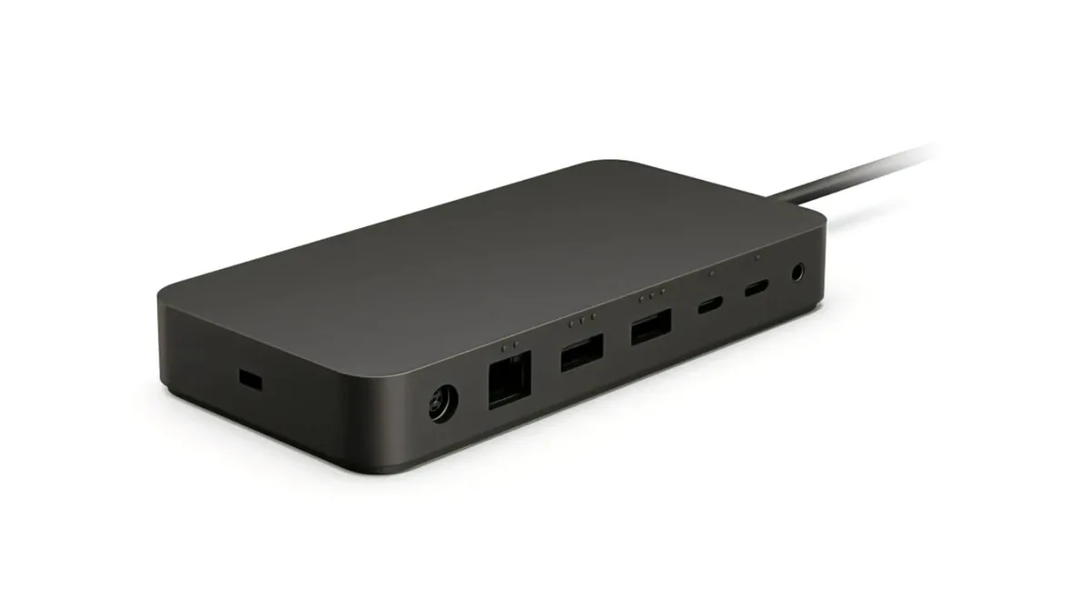 Black rectangular docking station with multiple ports