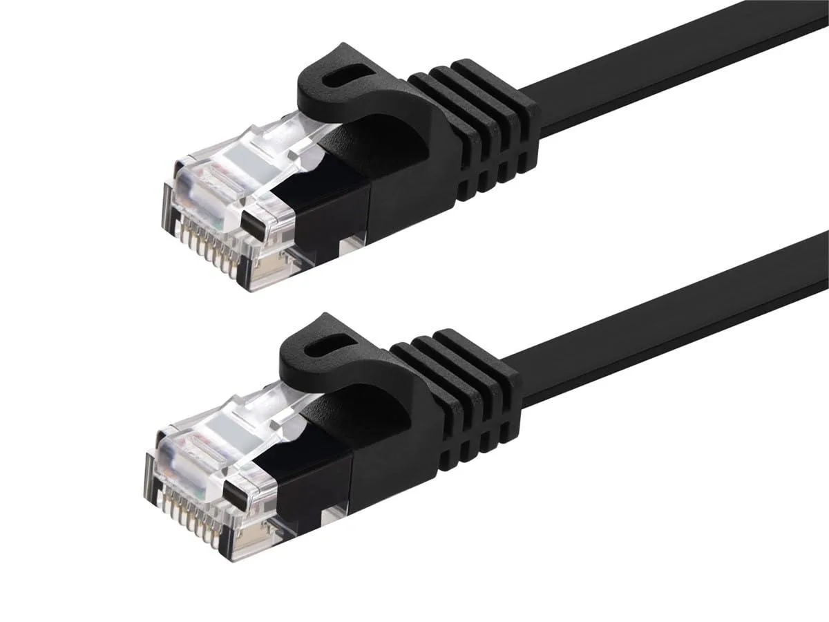 Flat black Cat5e Ethernet cable with RJ45 connectors, 50ft length