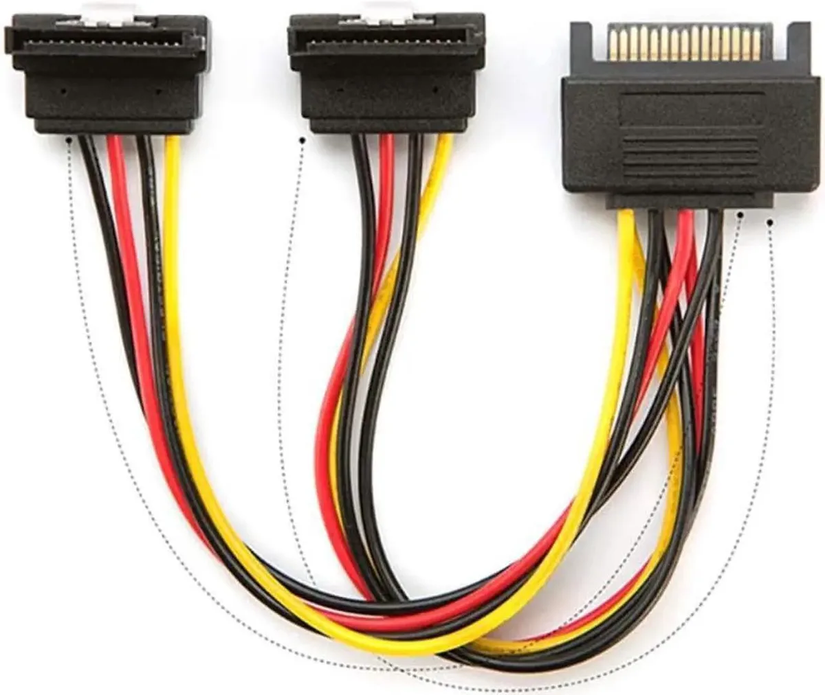 Vszerda Vszerda 15Pin Male to 2 Female 90 degree SATA Power Cable Adapter 20cm internal power cable — product photo