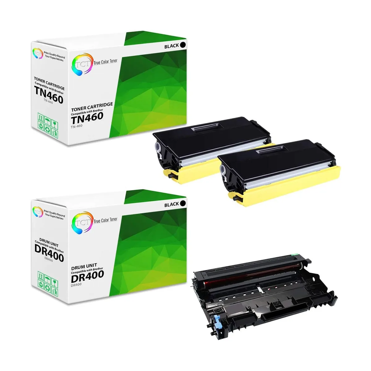 True Color Toner True Color Toner TN460 2 Pack + DR400 Drum Unit toner cartridge — product photo