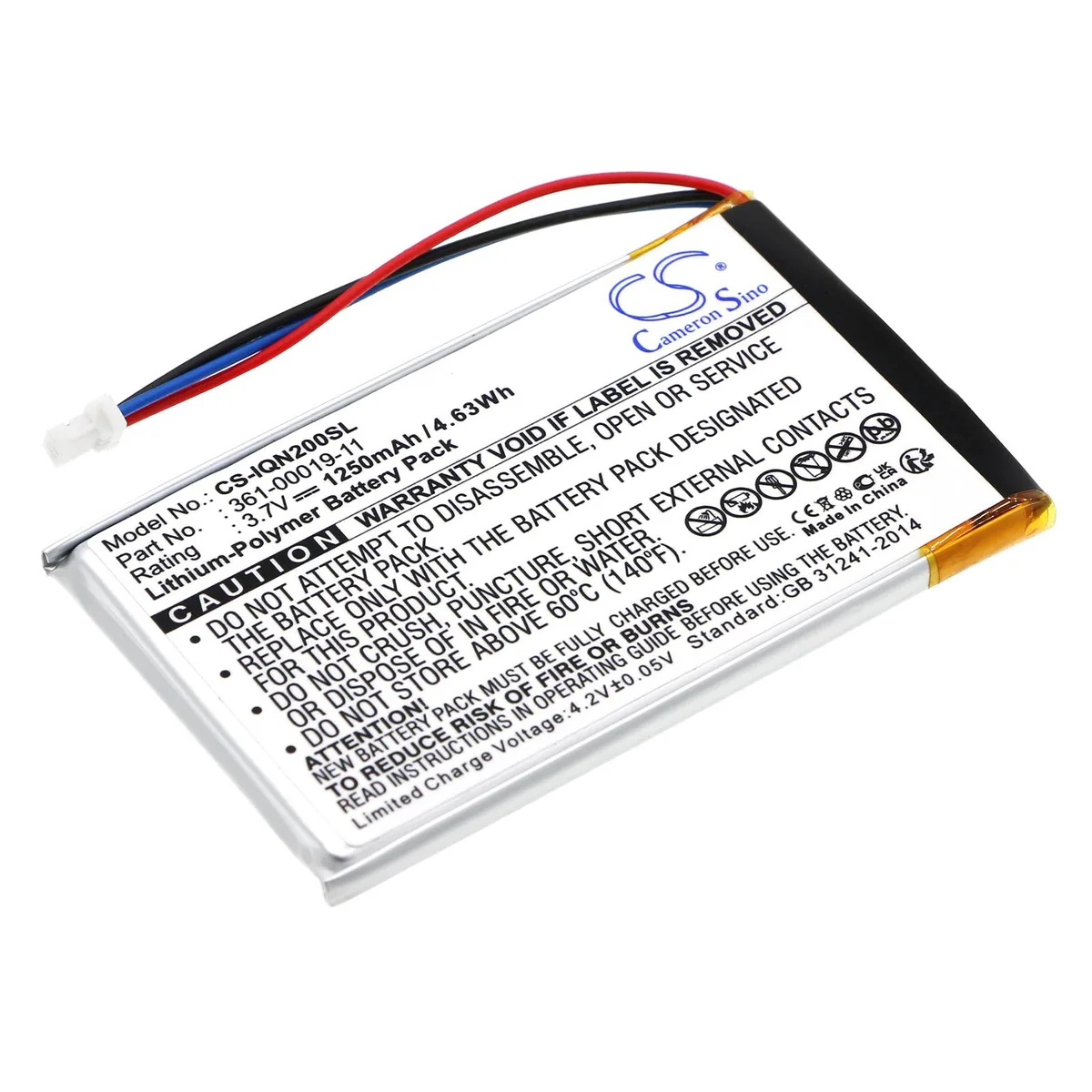 Centenex Electronics Centenex Electronics GPS Battery DS-CS-IQN200SL 3.7V 1250mAh Li-Polymer — product photo