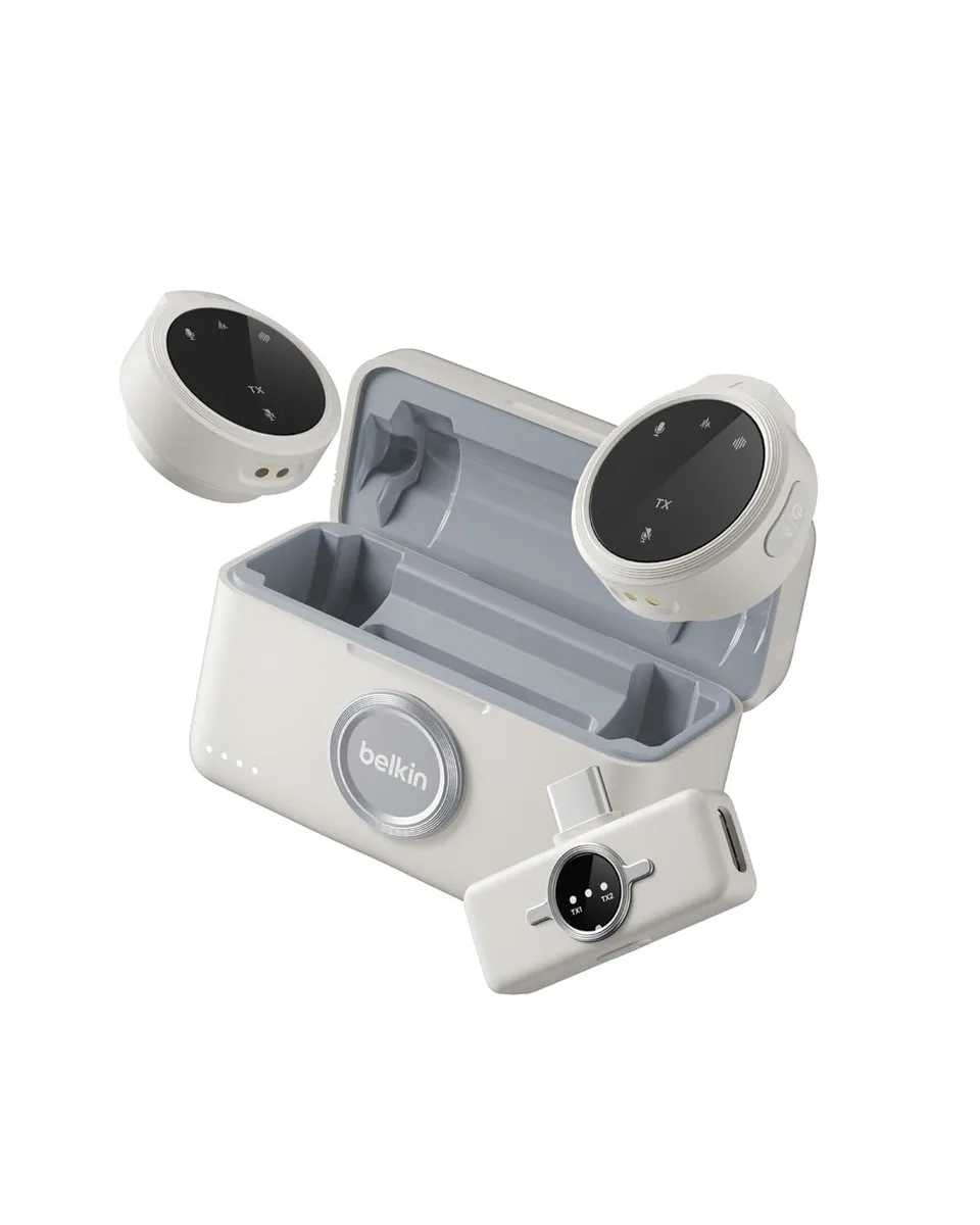 Belkin Belkin CTA003fqSA Dual Wireless Microphone with Charging Case, Sand — product photo