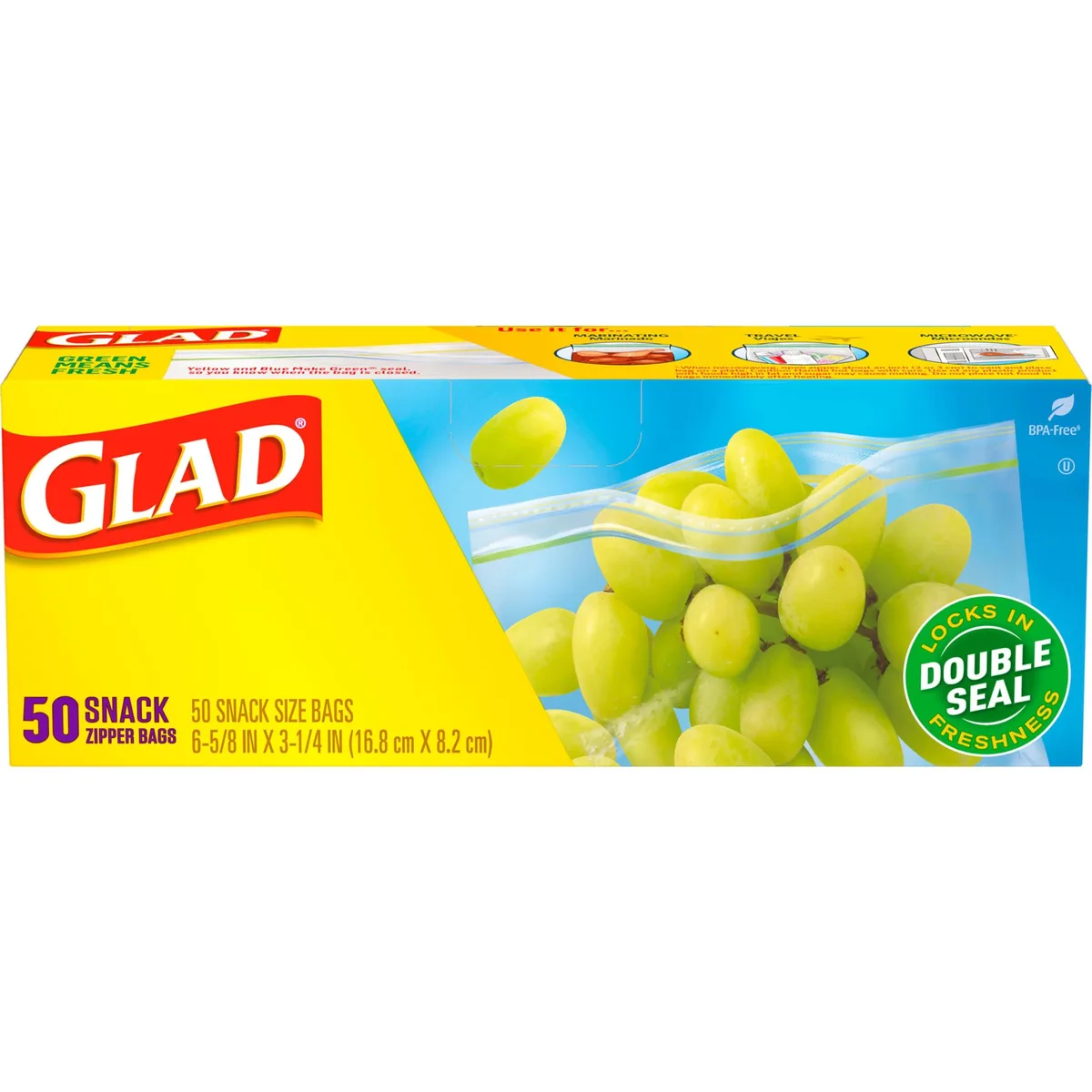 Box of 50 blue plastic snack bags with zipper closure