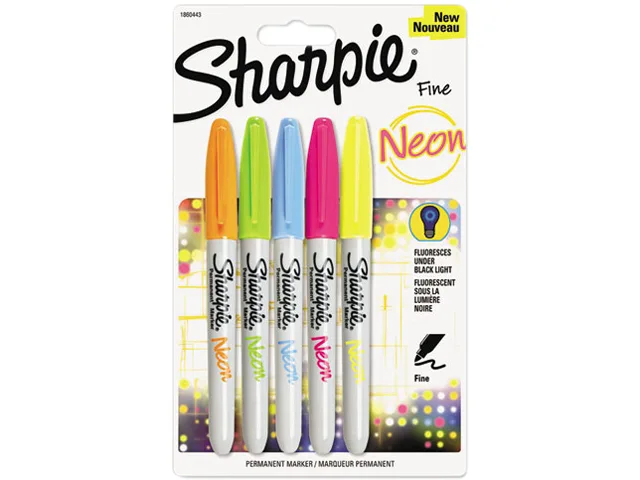 Sanford Sanford 1860443 Sharpie Neon Permanent Markers Fine Bullet Tip 5 Pack — product photo