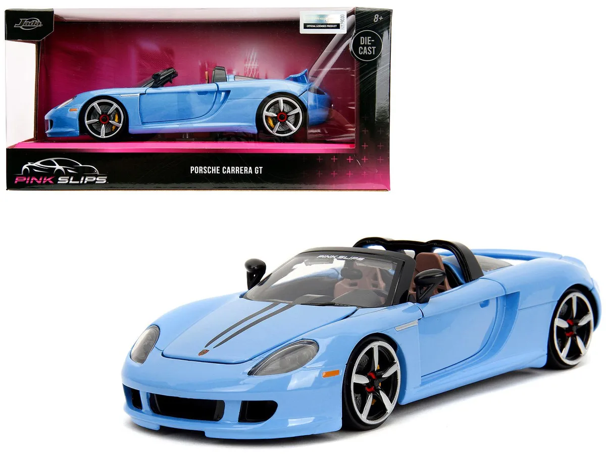 Jada Jada Porsche Carrera GT Convertible Blue Black Stripes Pink Slips 1/24 Diecast — product photo