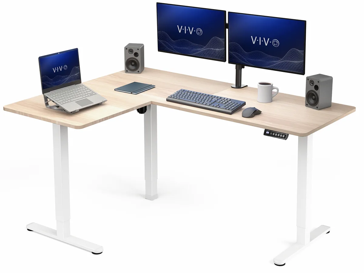 VIVO VIVO Light Wood / White Electric Corner Standing Desk 63 x 47 — product photo