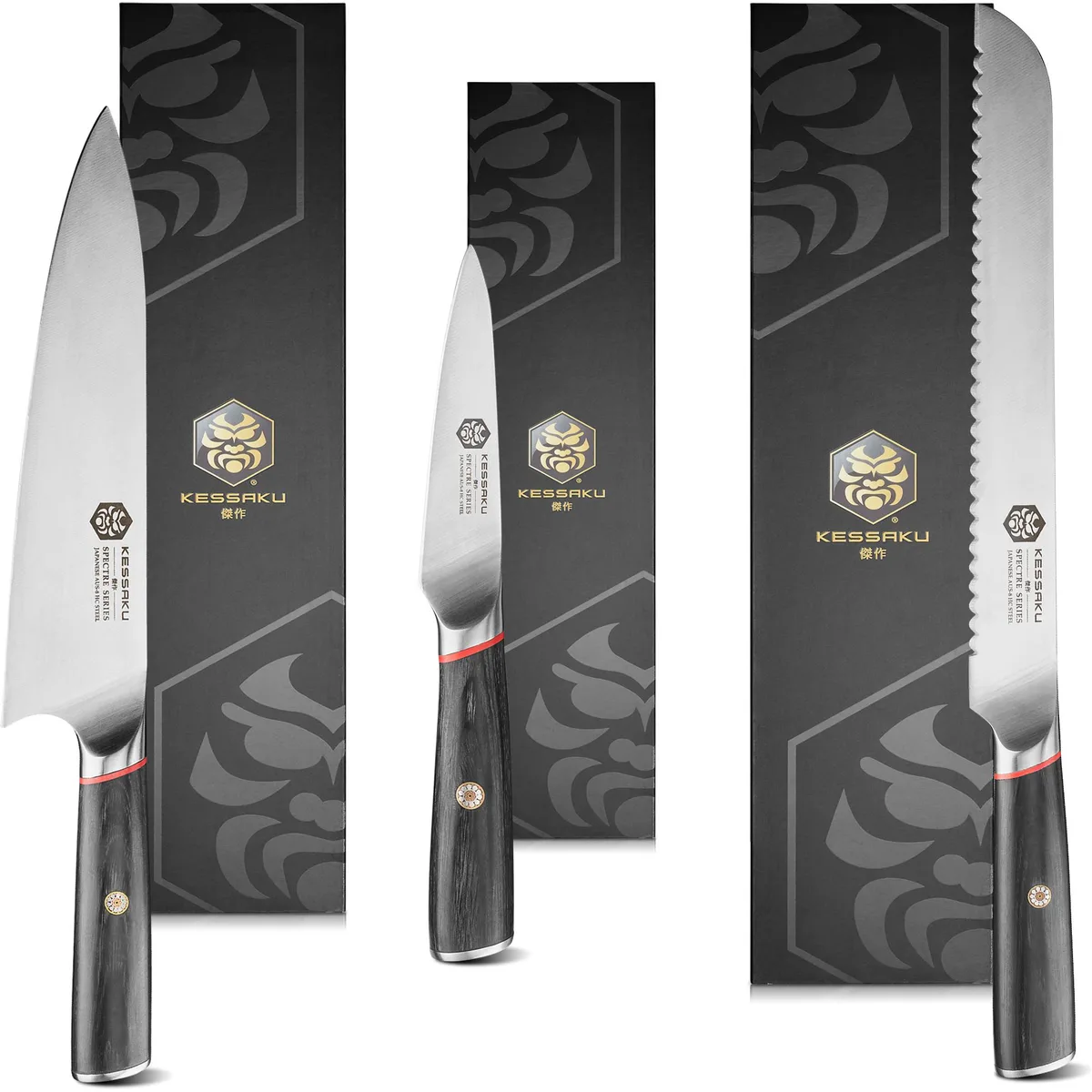 Kessaku Kessaku Spectre Series 3-Piece Knife Set 8" Chef 9" Bread 4" Paring — product photo