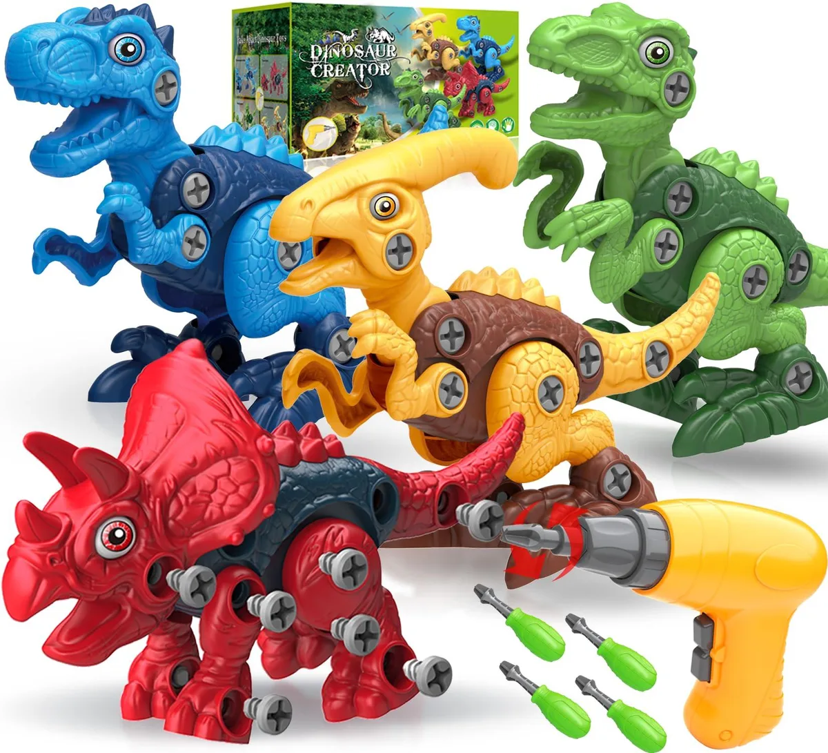  Take Apart Dinosaur Toys 4 Pack with Electric Drill — product photo