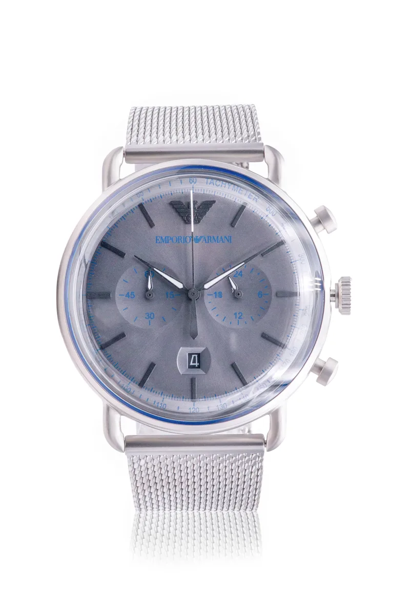 Armani Armani Emporio Mesh Stainless Steel Watch Grey Dial Chronograph 43 mm 50 m — product photo