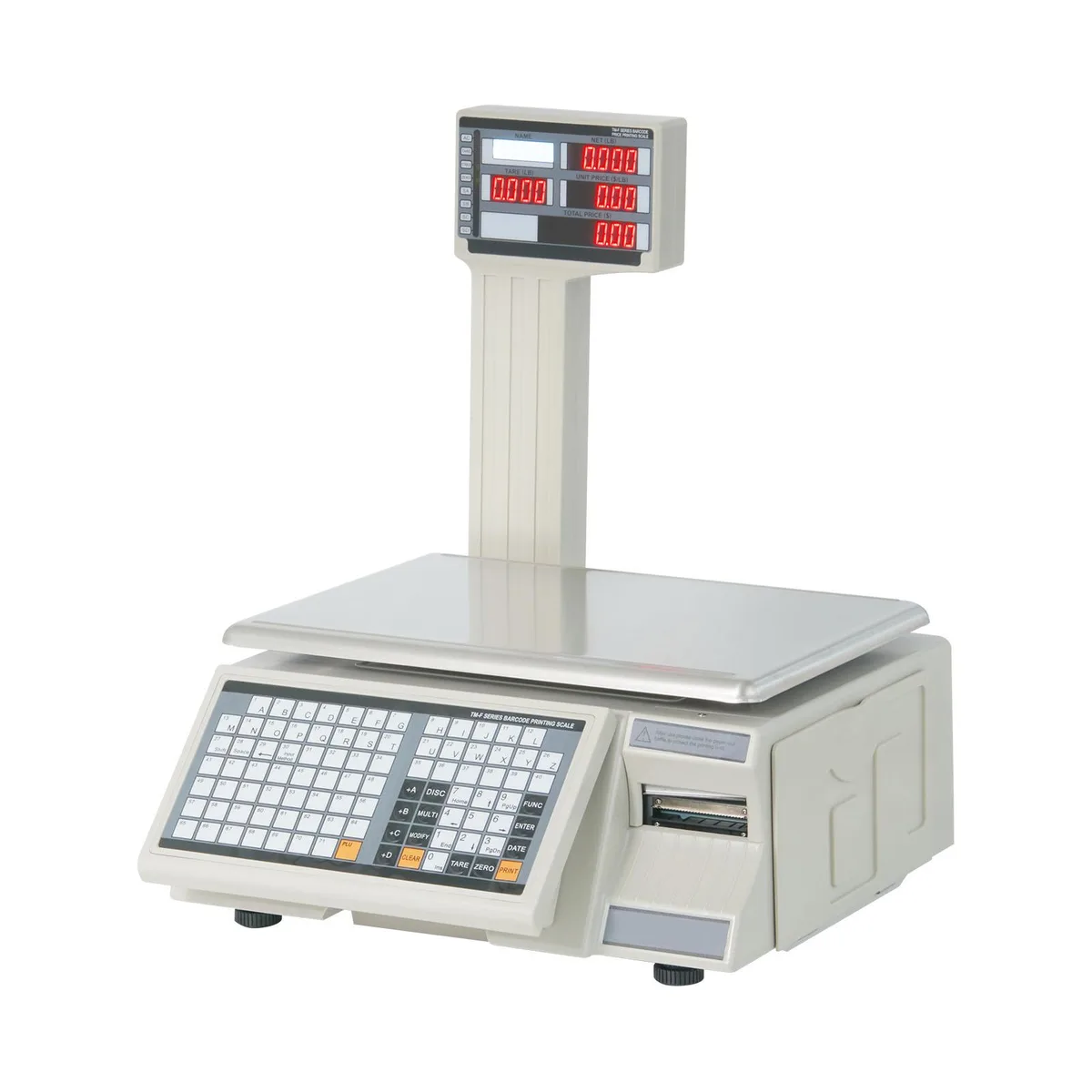 Rectangular white digital scale with LCD display and built-in printer