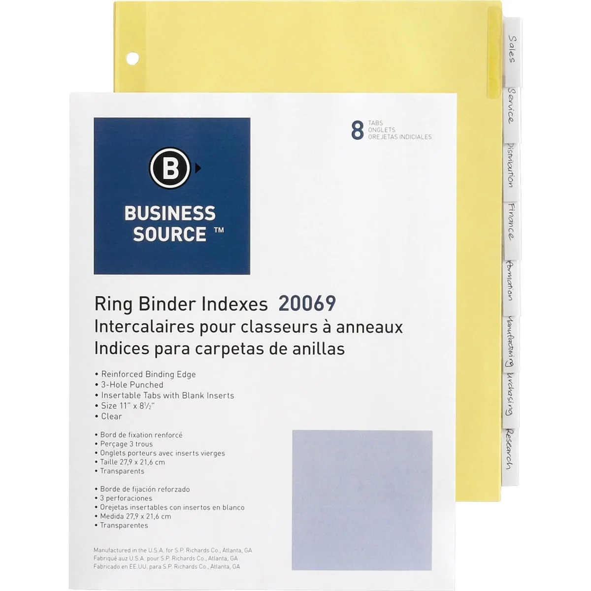 Business Source Business Source 20069 Binder Indexes 11"x8-1/2" 8 Tab CL Tabs/Buff — product photo