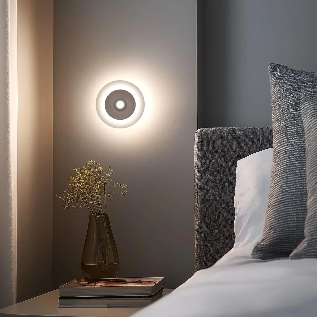 Two small white square plastic lights with magnetic backs and USB-C ports