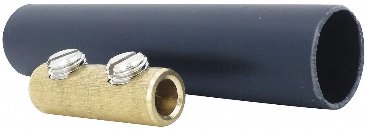 Black heat-shrink wire connector kit with adhesive liner and brass splices