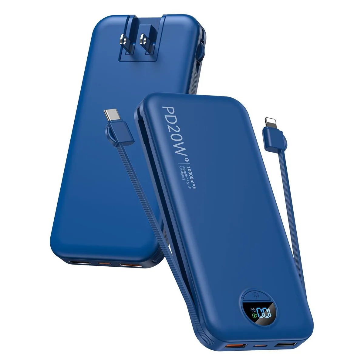  citicr AC-02D 10000mAh power bank Navy built-in cables wall plug — product photo