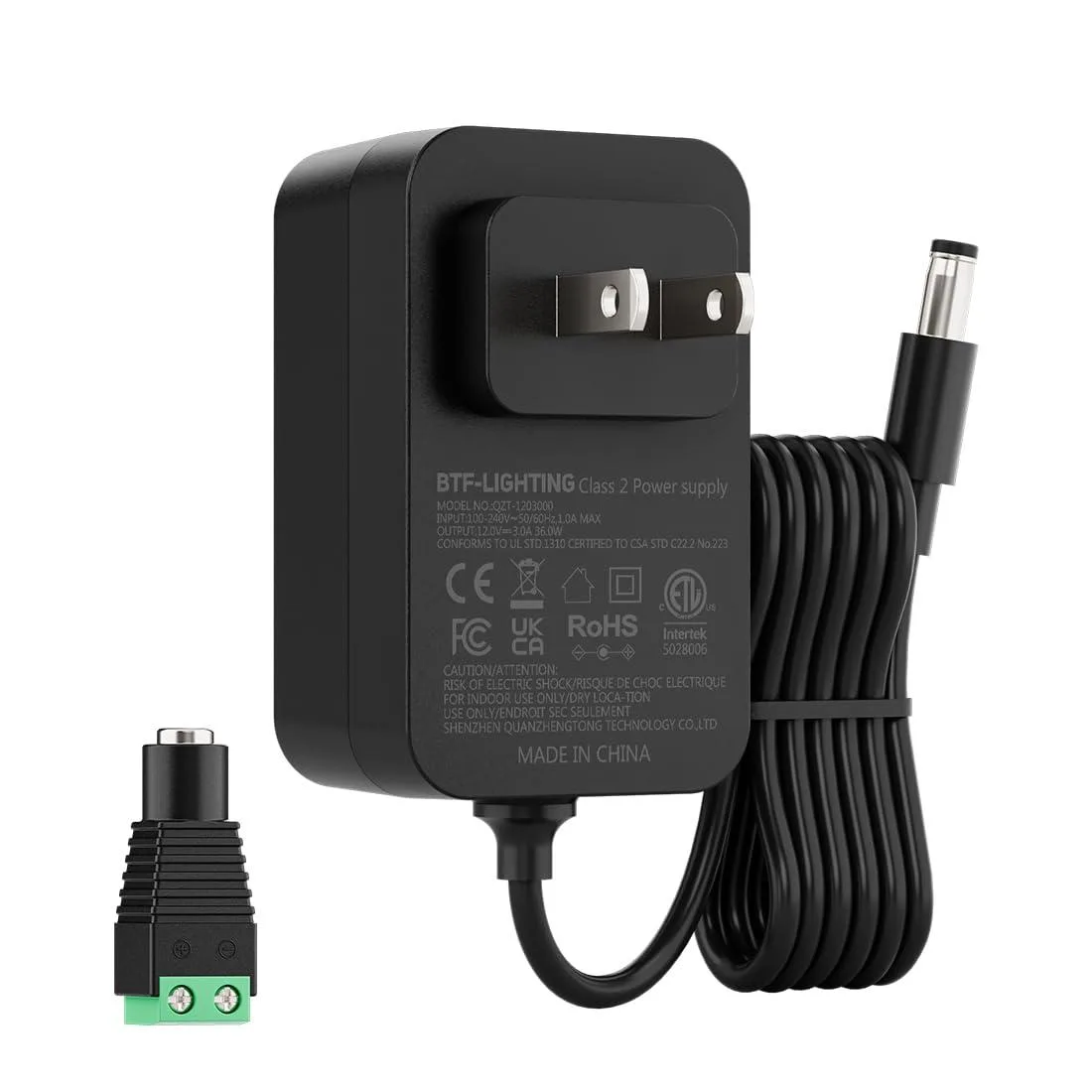 BTF-LIGHTING 12V 3A 36W Power Adapter 5.5x2.1mm Jack — product photo