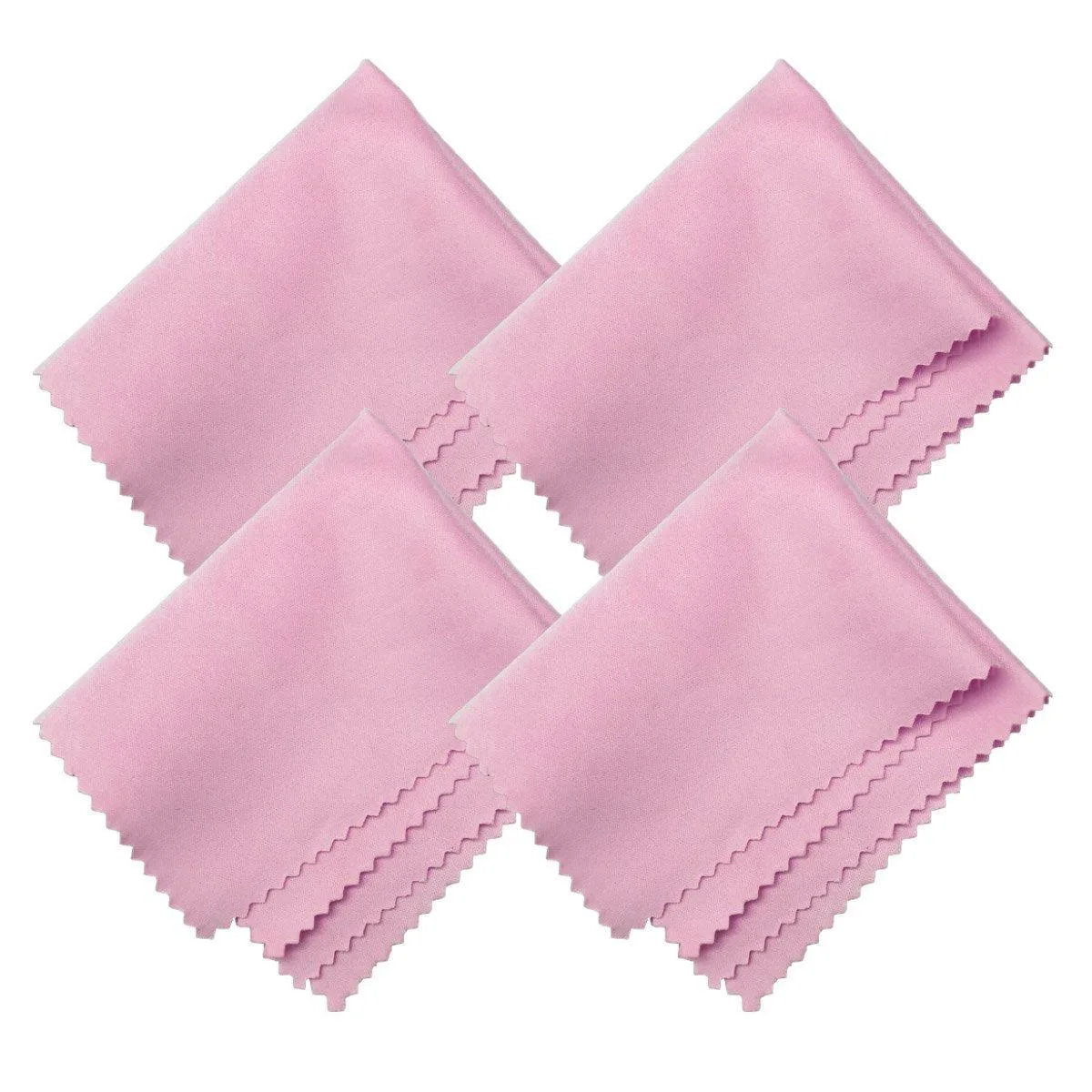 Four pink microfiber cloths, each 15 by 18 cm, folded in individual bags