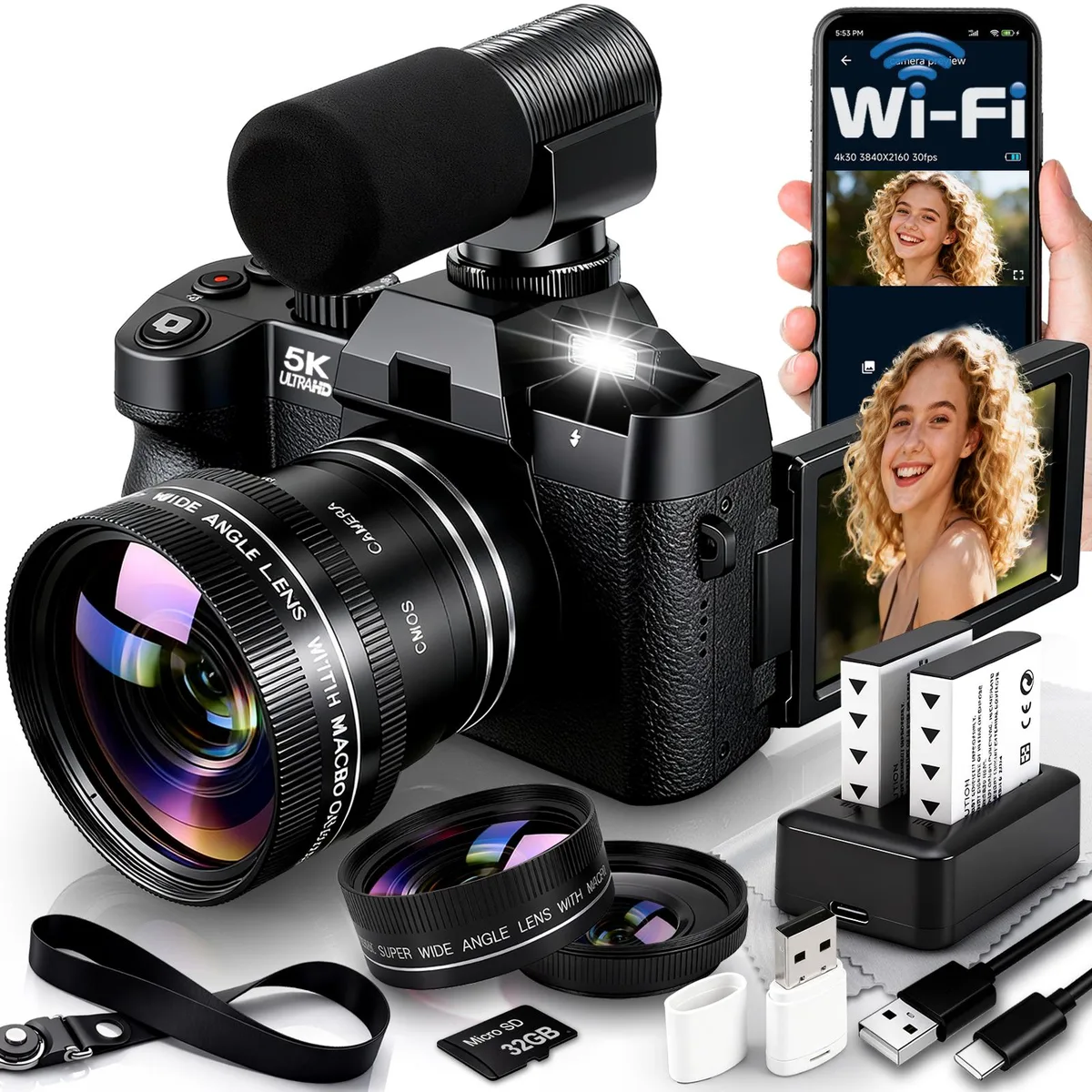 novzzovaz novzzovaz 5K 48MP Shoot Camera WiFi Flip 32GB Kit — product photo